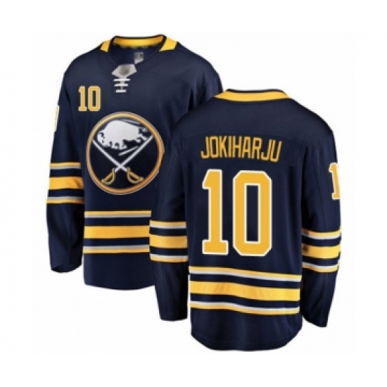 Men's Buffalo Sabres 10 Henri Jokiharju Fanatics Branded Navy Blue Home Breakaway Hockey Jersey