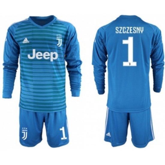 Juventus 1 Szczesny Blue Goalkeeper Long Sleeves Soccer Club Jersey