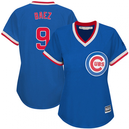 Women's Majestic Chicago Cubs 9 Javier Baez Replica Royal Blue Cooperstown MLB Jersey