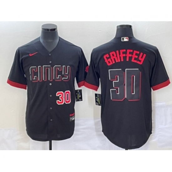 Men's Cincinnati Reds 30 Ken Griffey Jr Number Black 2023 City Connect Cool Base Stitched Jersey1