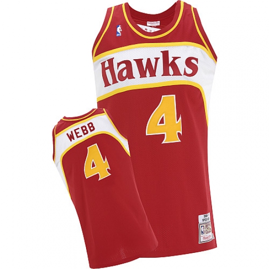 Men's Adidas Atlanta Hawks 4 Spud Webb Authentic Red Throwback NBA Jersey