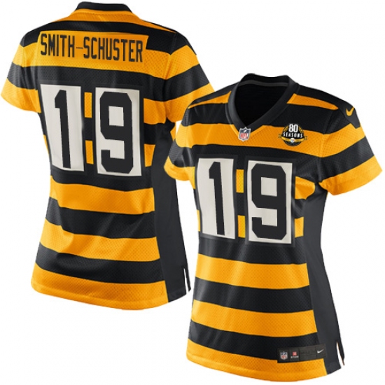 Women's Nike Pittsburgh Steelers 19 JuJu Smith-Schuster Elite Yellow/Black Alternate 80TH Anniversary Throwback NFL Jersey
