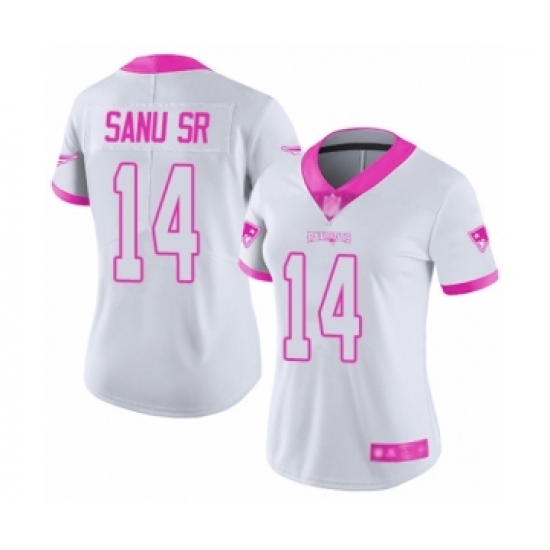 Women's New England Patriots 14 Mohamed Sanu Sr Limited White Pink Rush Fashion Football Jersey
