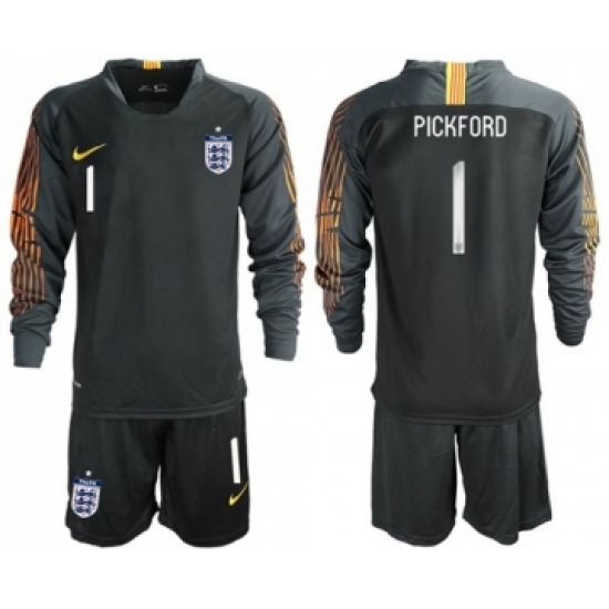England 1 Pickford Black Long Sleeves Goalkeeper Soccer Country Jersey