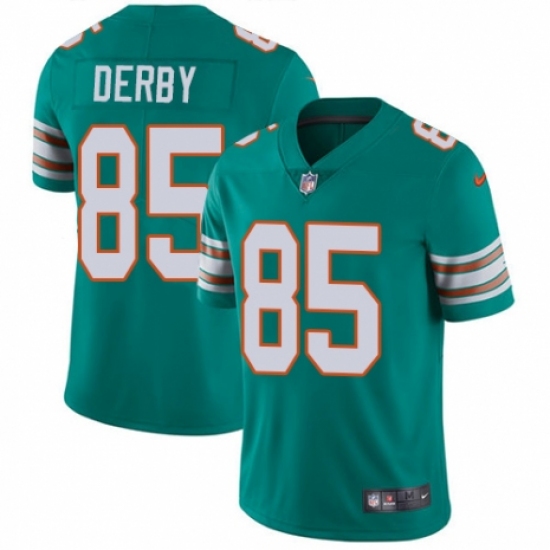 Youth Nike Miami Dolphins 85 A.J. Derby Aqua Green Alternate Vapor Untouchable Limited Player NFL Jersey
