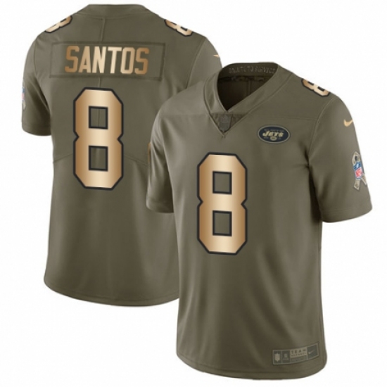 Men's Nike New York Jets 8 Cairo Santos Limited Olive/Gold 2017 Salute to Service NFL Jersey