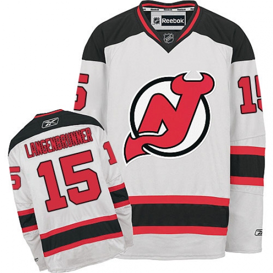 Men's Reebok New Jersey Devils 15 Jamie Langenbrunner Authentic White Away NHL Jersey