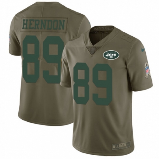Men's Nike New York Jets 89 Chris Herndon Limited Olive 2017 Salute to Service NFL Jersey