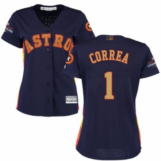 Women's Majestic Houston Astros 1 Carlos Correa Authentic Navy Blue Alternate 2018 Gold Program Cool Base MLB Jersey