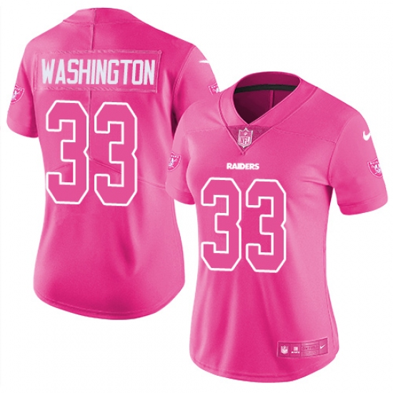 Women's Nike Oakland Raiders 33 DeAndre Washington Limited Pink Rush Fashion NFL Jersey