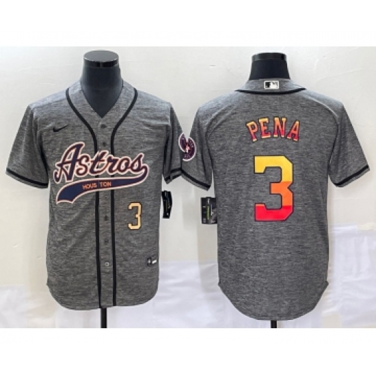Men's Houston Astros 3 Jeremy Pena Number Grey Gridiron Cool Base Stitched Baseball Jersey