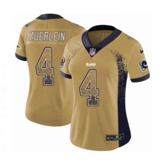 Women's Nike Los Angeles Rams 4 Greg Zuerlein Limited Gold Rush Drift Fashion NFL Jersey
