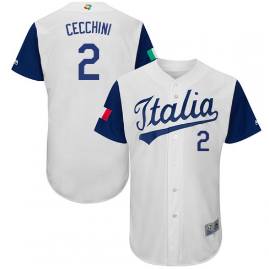 Men's Italy Baseball Majestic 2 Gavin Cecchini White 2017 World Baseball Classic Authentic Team Jersey