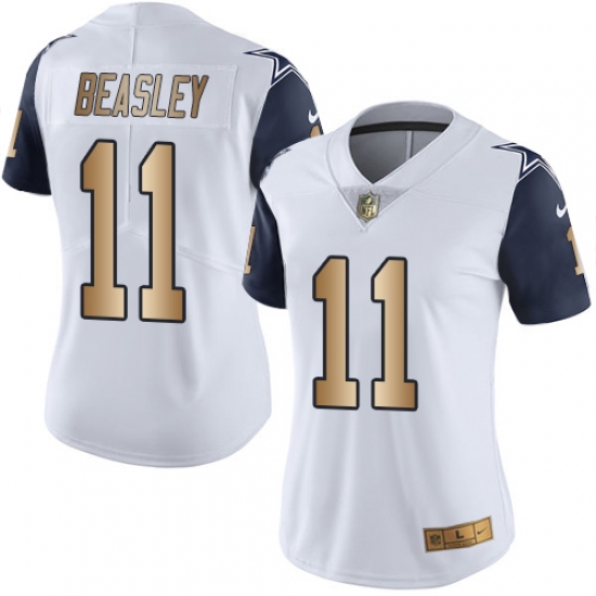 Women's Nike Dallas Cowboys 11 Cole Beasley Limited White/Gold Rush NFL Jersey
