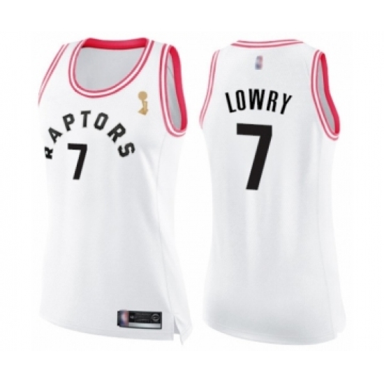 Women's Toronto Raptors 7 Kyle Lowry Swingman White Pink Fashion 2019 Basketball Finals Champions Jersey