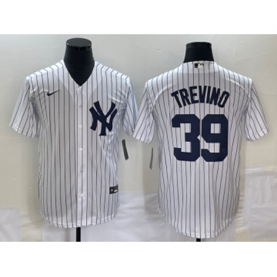 Men's New York Yankees 39 Jose Trevino White Cool Base Stitched Baseball Jersey