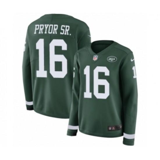 Women's Nike New York Jets 16 Terrelle Pryor Sr. Limited Green Therma Long Sleeve NFL Jersey