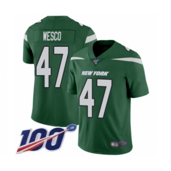Men's New York Jets 47 Trevon Wesco Green Team Color Vapor Untouchable Limited Player 100th Season Football Jersey