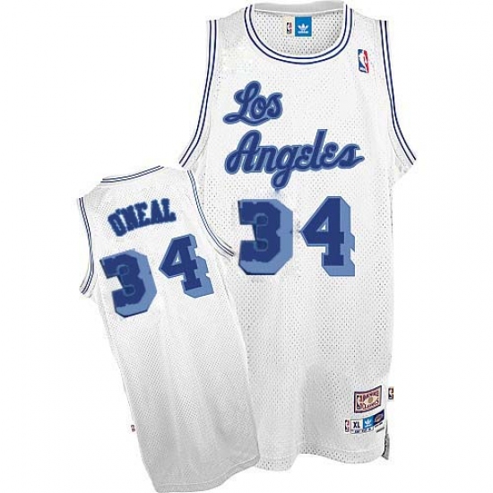 Men's Nike Los Angeles Lakers 34 Shaquille O'Neal Authentic White Throwback NBA Jersey