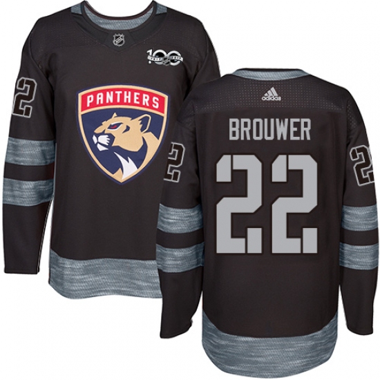 Men's Adidas Florida Panthers 22 Troy Brouwer Authentic Black 1917-2017 100th Anniversary NHL Jersey