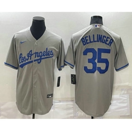 Men's Los Angeles Dodgers 35 Cody Bellinger Grey With Los Stitched MLB Cool Base Nike Jersey