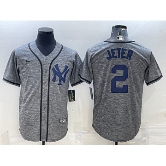 Men's New York Yankees 2 Derek Jeter Grey Gridiron Cool Base Stitched Jersey