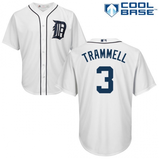 Youth Majestic Detroit Tigers 3 Alan Trammell Authentic White Home Cool Base MLB Jersey
