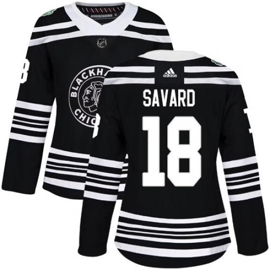Women's Adidas Chicago Blackhawks 18 Denis Savard Authentic Black 2019 Winter Classic NHL Jersey