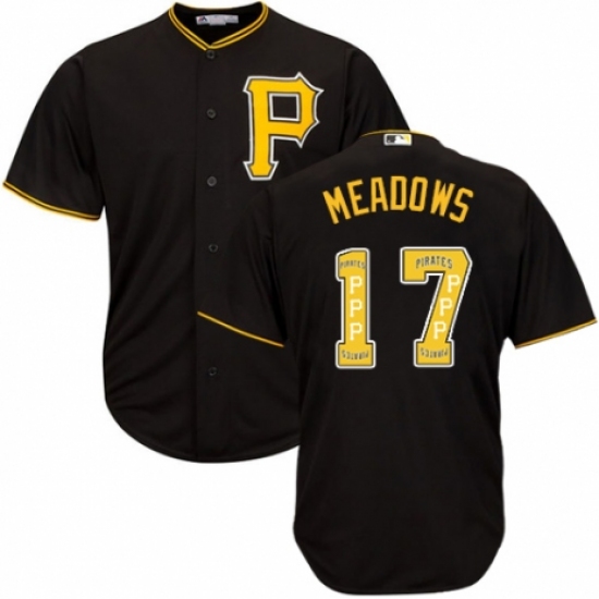 Men's Majestic Pittsburgh Pirates 17 Austin Meadows Authentic Black Team Logo Fashion Cool Base MLB Jersey