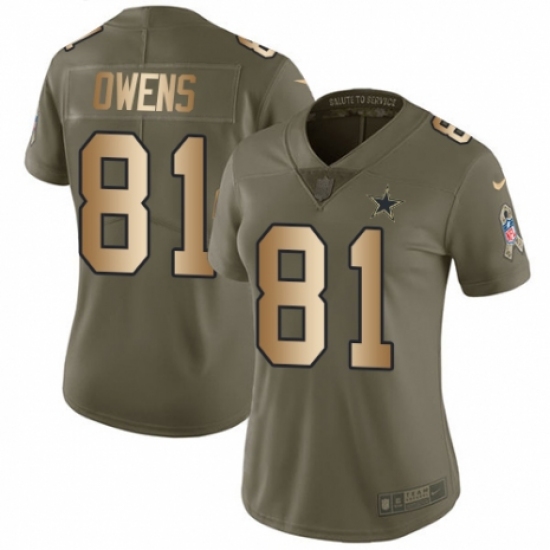 Women's Nike Dallas Cowboys 81 Terrell Owens Limited Olive/Gold 2017 Salute to Service NFL Jersey