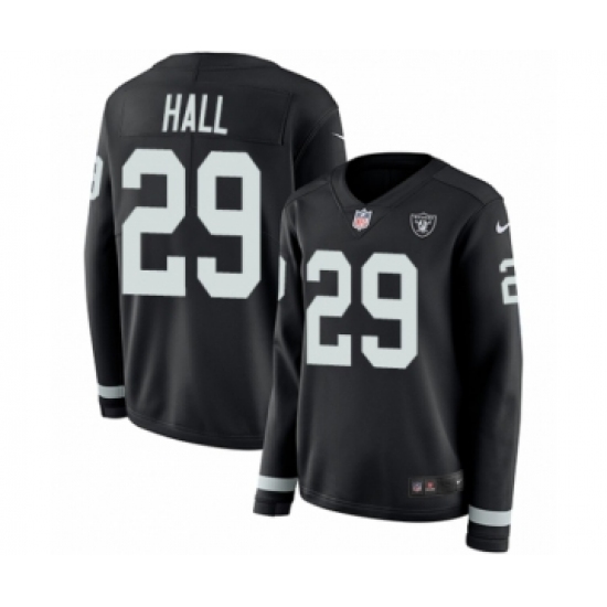 Women's Nike Oakland Raiders 29 Leon Hall Limited Black Therma Long Sleeve NFL Jersey