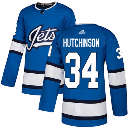 Men's Adidas Winnipeg Jets 34 Michael Hutchinson Authentic Blue Alternate NHL Jersey