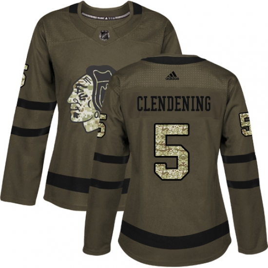 Women's Adidas Chicago Blackhawks 5 Adam Clendening Authentic Green Salute to Service NHL Jersey