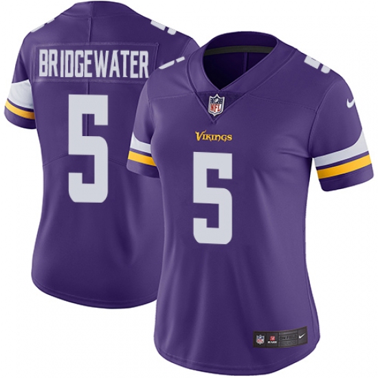 Women's Nike Minnesota Vikings 5 Teddy Bridgewater Purple Team Color Vapor Untouchable Limited Player NFL Jersey