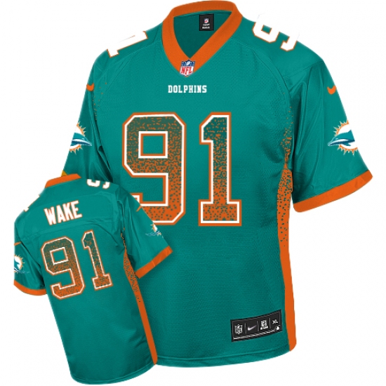 Men's Nike Miami Dolphins 91 Cameron Wake Elite Aqua Green Drift Fashion NFL Jersey