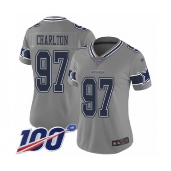Women's Dallas Cowboys 97 Taco Charlton Limited Gray Inverted Legend 100th Season Football Jersey