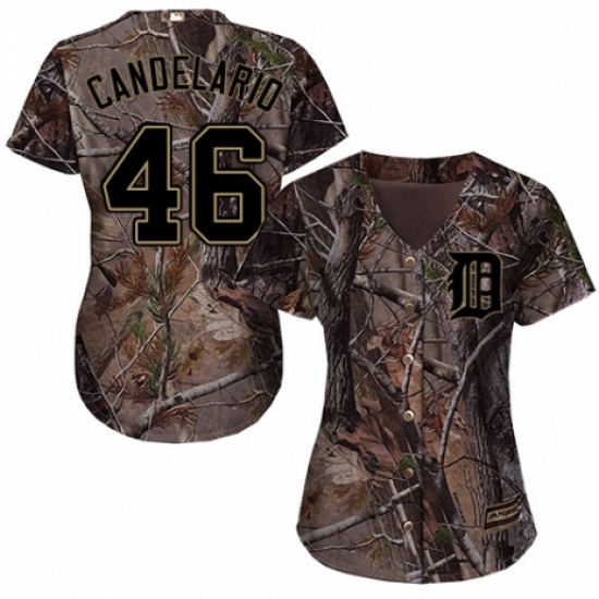 Women's Majestic Detroit Tigers 46 Jeimer Candelario Authentic Camo Realtree Collection Flex Base MLB Jersey