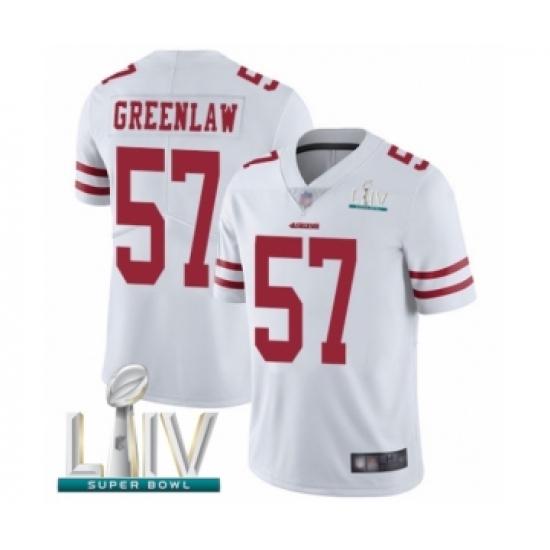 Men's San Francisco 49ers 57 Dre Greenlaw White Vapor Untouchable Limited Player Super Bowl LIV Bound Football Jersey