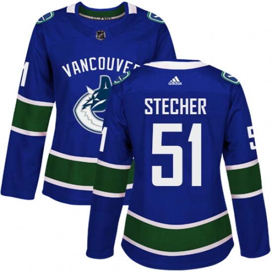 Women's Adidas Vancouver Canucks 51 Troy Stecher Authentic Blue Home NHL Jersey