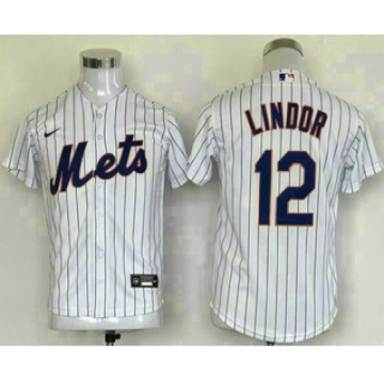 Youth New York Mets 12 Francisco Lindor White Stitched MLB Cool Base Nike Jersey