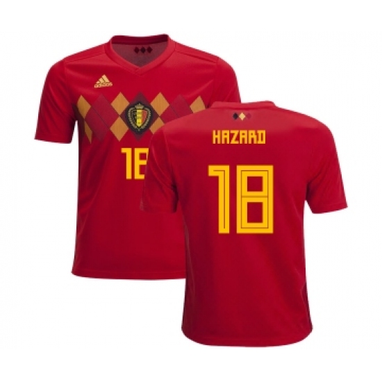 Belgium 18 Hazard Home Kid Soccer Country Jersey