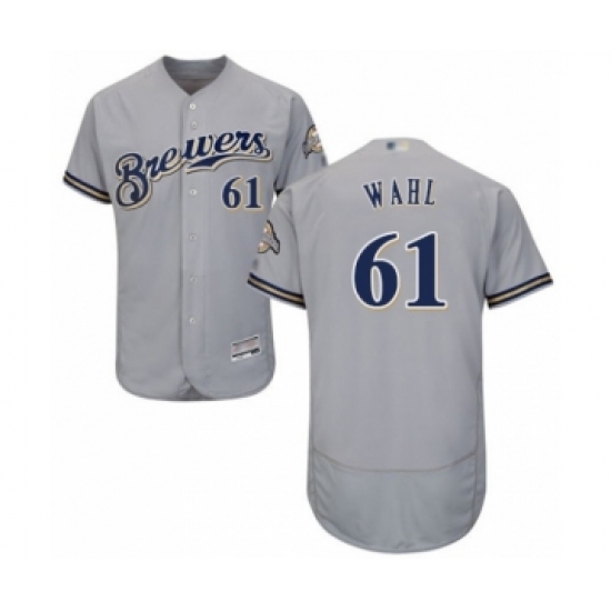 Men's Milwaukee Brewers 61 Bobby Wahl Grey Road Flex Base Authentic Collection Baseball Player Jersey