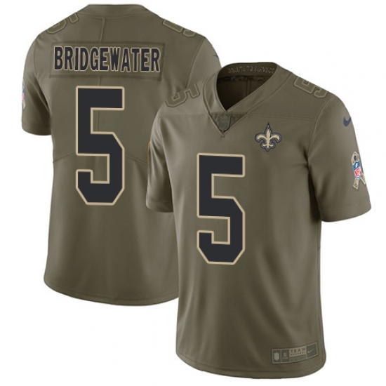 Men's Nike New Orleans Saints 5 Teddy Bridgewater Limited Olive 2017 Salute to Service NFL Jersey