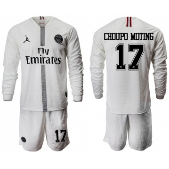 Paris Saint-Germain 17 Choupo Moting White Jordan Long Sleeves Soccer Club Jersey