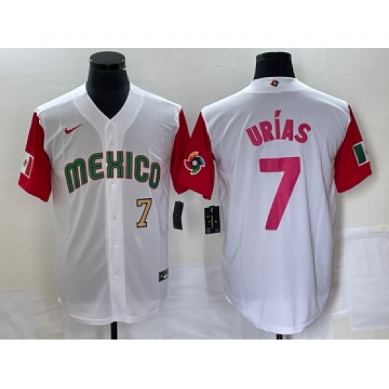 Men's Mexico Baseball 7 Julio Urias Number 2023 White Red World Classic Stitched Jersey 27