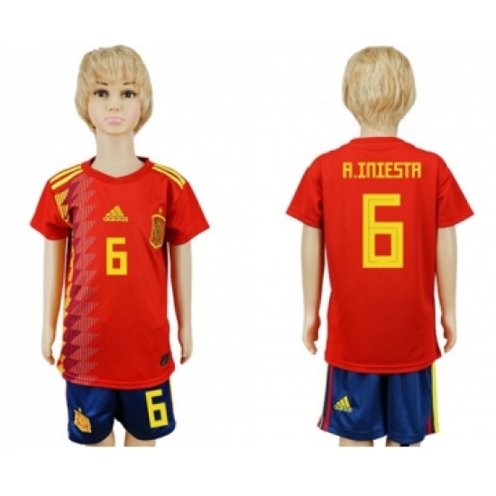 Spain 6 A.Iniesta Red Home Kid Soccer Country Jersey