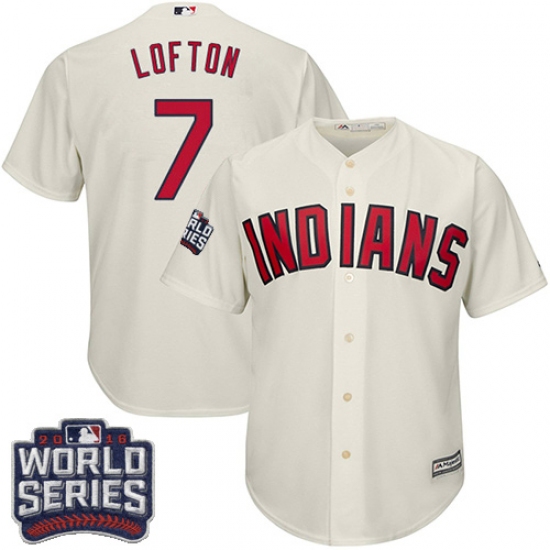 Youth Majestic Cleveland Indians 7 Kenny Lofton Authentic Cream Alternate 2 2016 World Series Bound Cool Base MLB Jersey