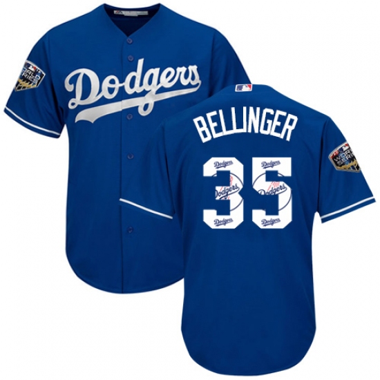 Men's Majestic Los Angeles Dodgers 35 Cody Bellinger Authentic Royal Blue Team Logo Fashion Cool Base 2018 World Series MLB Jersey