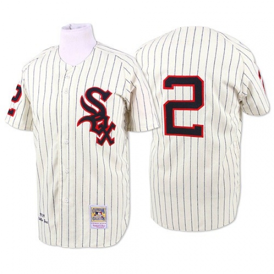 Men's Mitchell and Ness 1959 Chicago White Sox 2 Nellie Fox Authentic Cream Throwback MLB Jersey