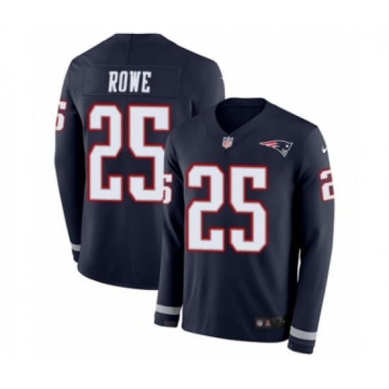 Men's Nike New England Patriots 25 Eric Rowe Limited Navy Blue Therma Long Sleeve NFL Jersey